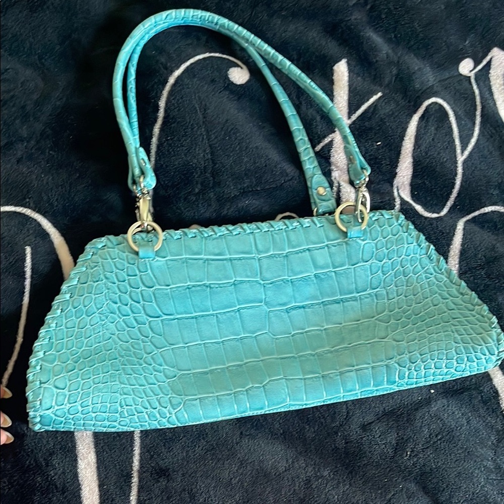 Video- Fun summer color Blue Croco Embossed Shoulder Bag